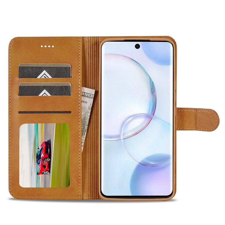 LC.IMEEKE for Huawei nova 9 Pro/Honor 50 Pro Textured PU Leather Flip Folio Stand Wallet Case Impact Resistant Phone Case Cover - Light Brown
