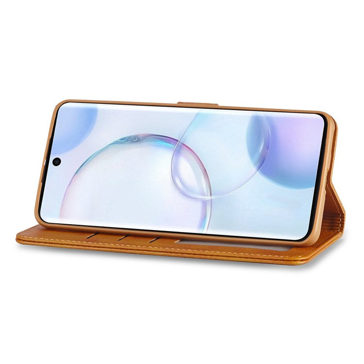 LC.IMEEKE for Huawei nova 9 Pro/Honor 50 Pro Textured PU Leather Flip Folio Stand Wallet Case Impact Resistant Phone Case Cover - Light Brown