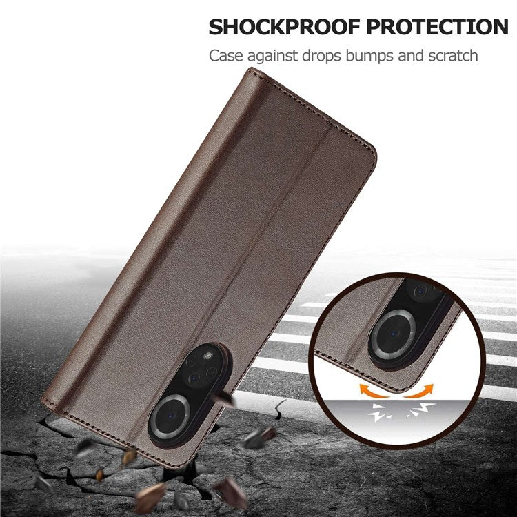 LC.IMEEKE for Huawei nova 9 Pro/Honor 50 Pro Textured PU Leather Flip Folio Stand Wallet Case Impact Resistant Phone Case Cover - Brown