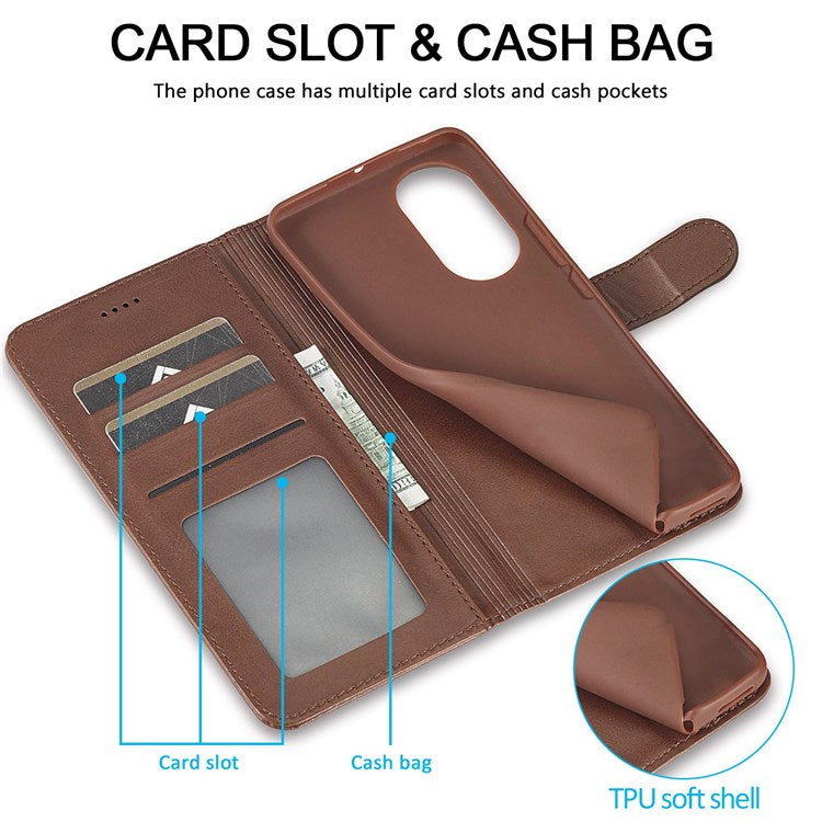 LC.IMEEKE for Huawei nova 9 Pro/Honor 50 Pro Textured PU Leather Flip Folio Stand Wallet Case Impact Resistant Phone Case Cover - Brown