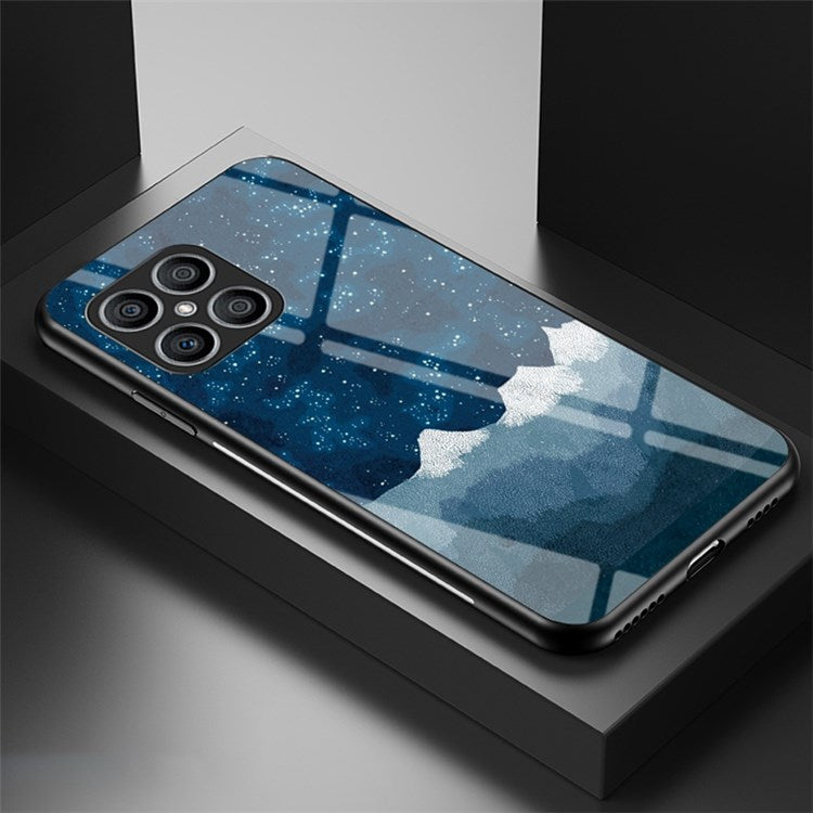 For Honor X8 4G Cellphone Shell Starry Sky Pattern Tempered Glass Back+Hard PC+TPU Protective Cover - Scattering Starry Sky