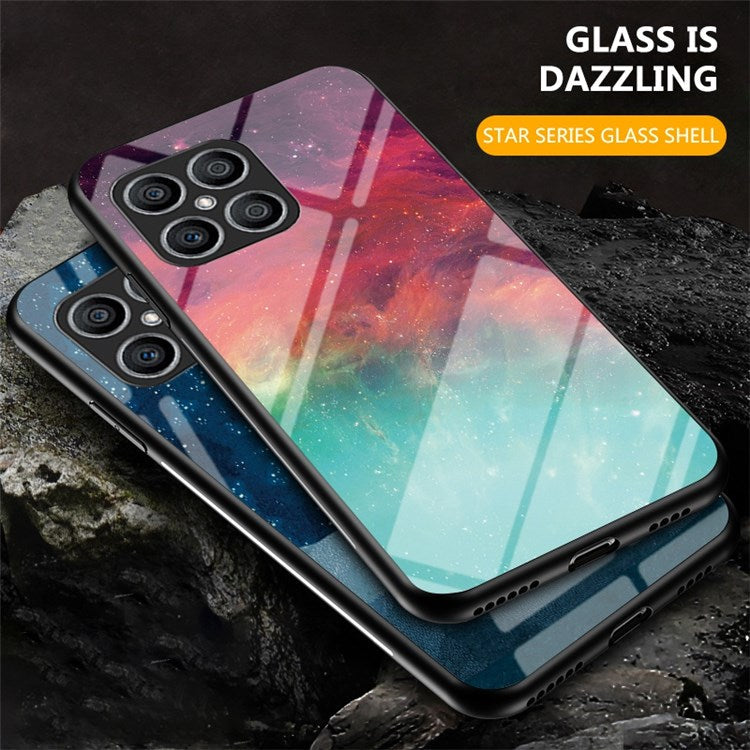 For Honor X8 4G Cellphone Shell Starry Sky Pattern Tempered Glass Back+Hard PC+TPU Protective Cover - Scattering Starry Sky