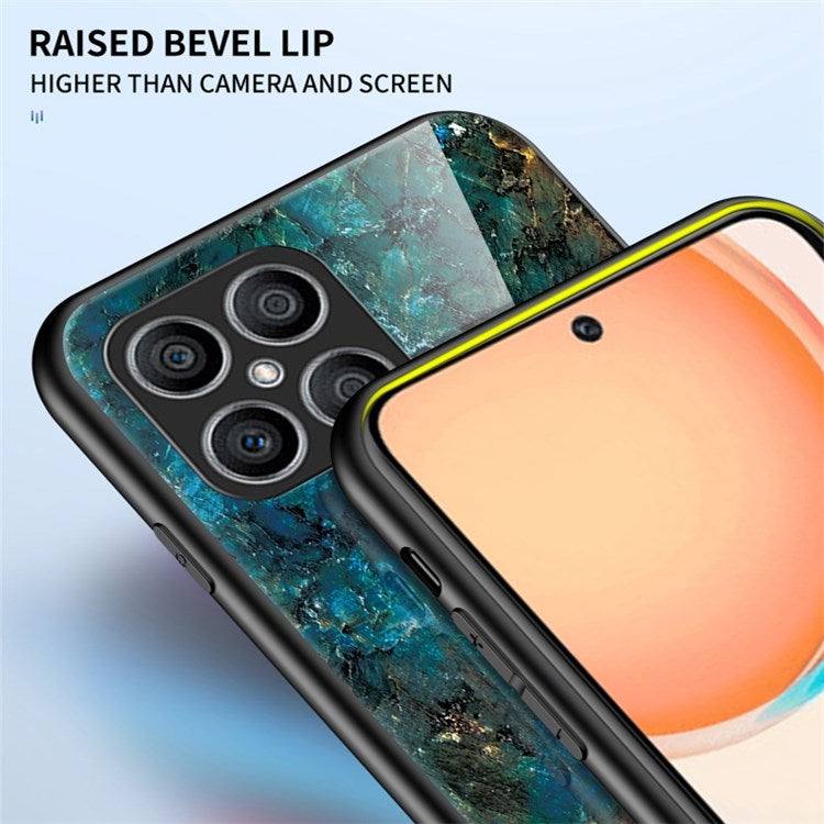 Tempered Glass + PC Back Cover for Honor X8 4G, Stylish Marble Pattern TPU Bumper Phone Shell - Black Marble