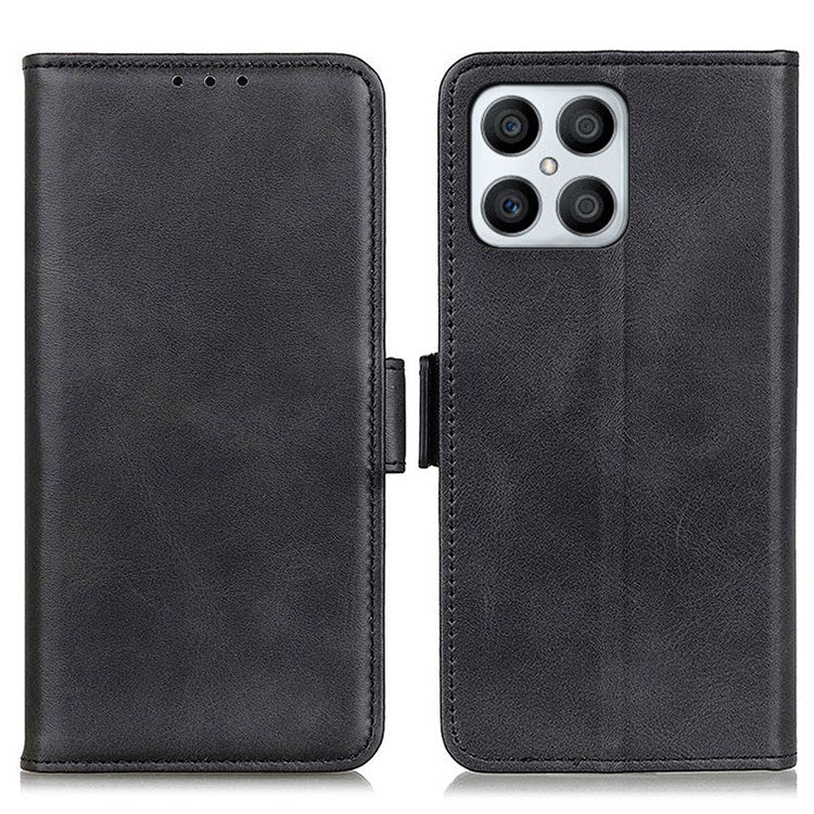 Textured PU Leather Phone Cover for Honor X8 4G, Stand Wallet Folio Flip Magnetic Cover - Black