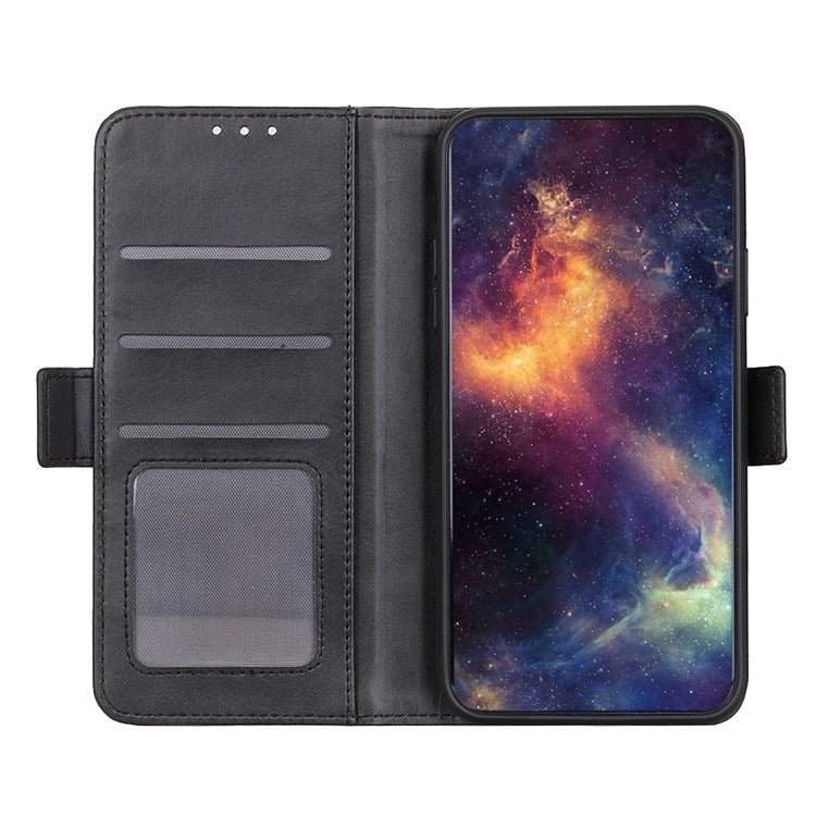 Textured PU Leather Phone Cover for Honor X7, Double Magnetic Clasp Foldable Stand Wallet Shell Protector - Black