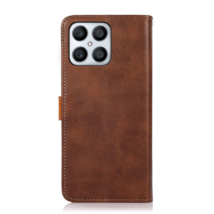 KHAZNEH for Honor X8 4G Magnetic Closure Stand Cover, Dual Color Leather Flip Wallet Phone Case - Brown
