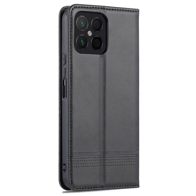 AZNS for Honor X8 4G PU Leather Flip Protective Cover Stand Magnetic Auto-absorbed TPU Shockproof Inner Case with Wallet Function - Black