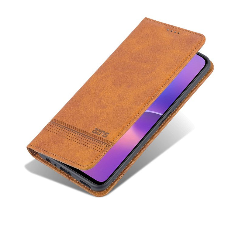 AZNS for Honor X8 4G PU Leather Flip Protective Cover Stand Magnetic Auto-absorbed TPU Shockproof Inner Case with Wallet Function - Brown