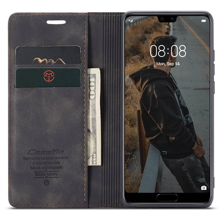 CASEME 013 Series For Huawei P20 Foldable Stand Phone Cover Auto-absorbed PU Leather Wallet Phone Case - Black