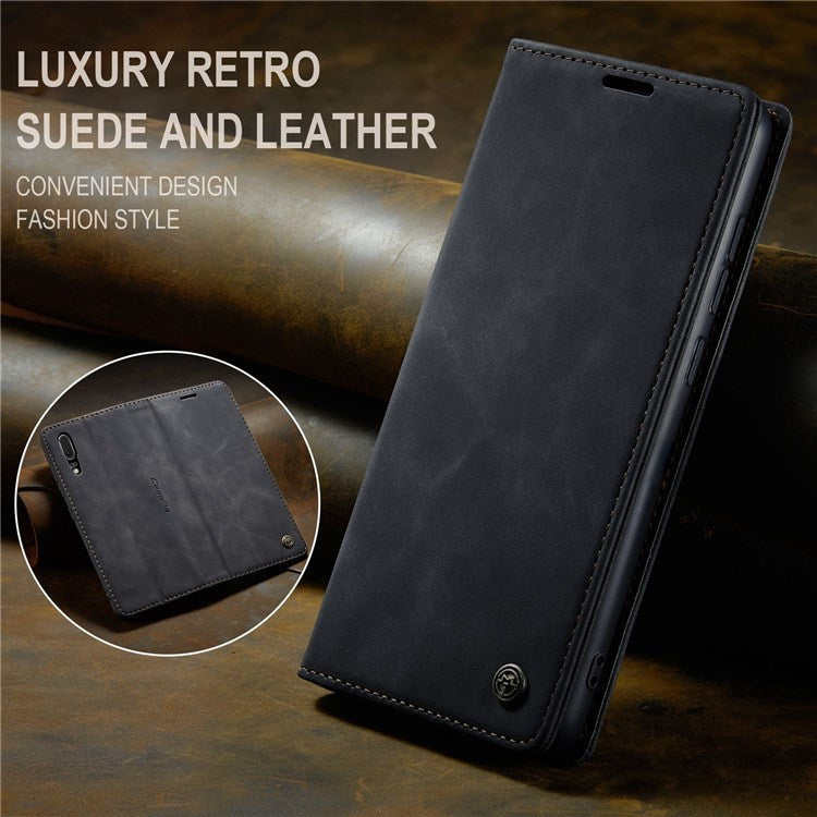 CASEME 013 Series For Huawei P20 Foldable Stand Phone Cover Auto-absorbed PU Leather Wallet Phone Case - Black