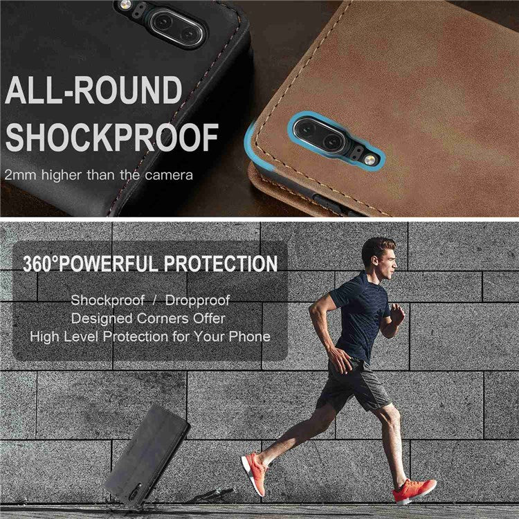 CASEME 013 Series For Huawei P20 Foldable Stand Phone Cover Auto-absorbed PU Leather Wallet Phone Case - Black
