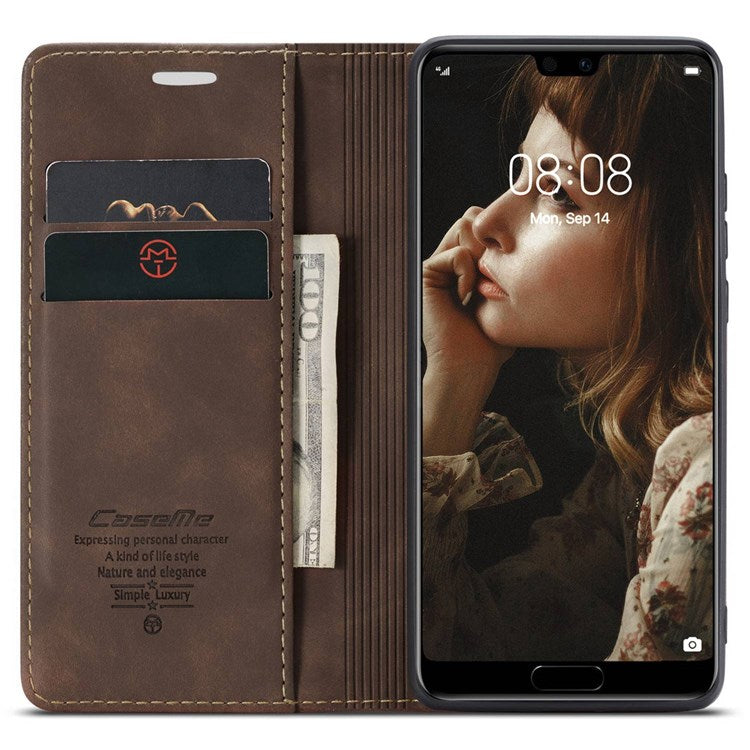 CASEME 013 Series For Huawei P20 Foldable Stand Phone Cover Auto-absorbed PU Leather Wallet Phone Case - Coffee