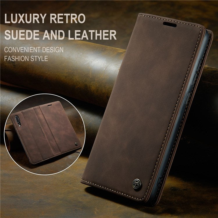 CASEME 013 Series For Huawei P20 Foldable Stand Phone Cover Auto-absorbed PU Leather Wallet Phone Case - Coffee