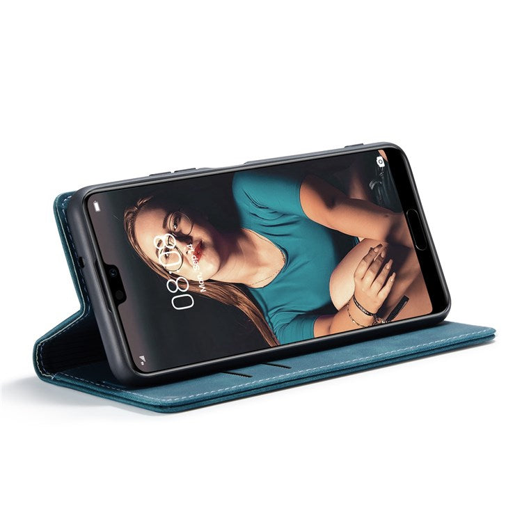 CASEME 013 Series For Huawei P20 Foldable Stand Phone Cover Auto-absorbed PU Leather Wallet Phone Case - Blue