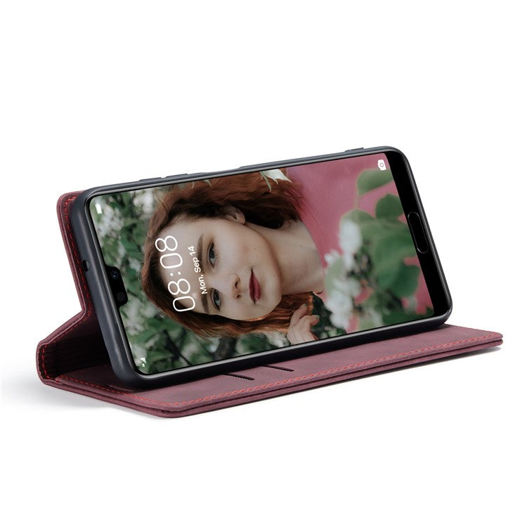 CASEME 013 Series For Huawei P20 Foldable Stand Phone Cover Auto-absorbed PU Leather Wallet Phone Case - Wine Red