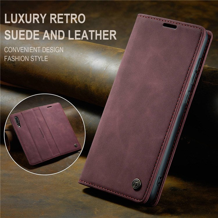 CASEME 013 Series For Huawei P20 Foldable Stand Phone Cover Auto-absorbed PU Leather Wallet Phone Case - Wine Red