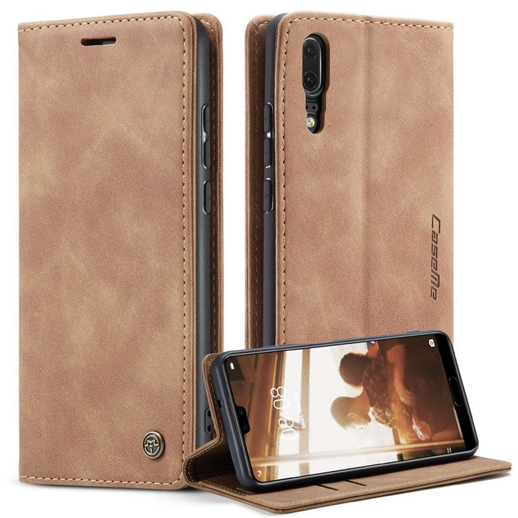 CASEME 013 Series For Huawei P20 Foldable Stand Phone Cover Auto-absorbed PU Leather Wallet Phone Case - Brown