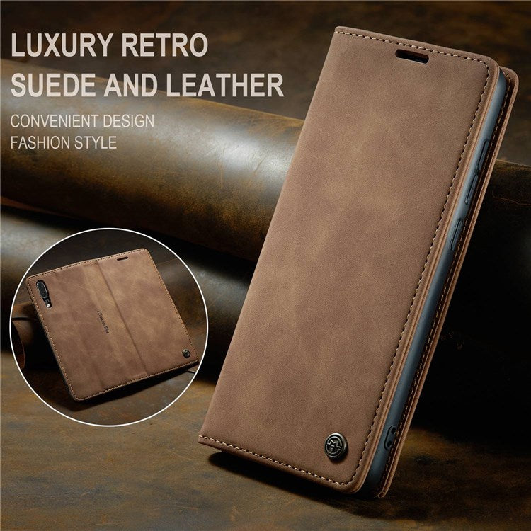 CASEME 013 Series For Huawei P20 Foldable Stand Phone Cover Auto-absorbed PU Leather Wallet Phone Case - Brown