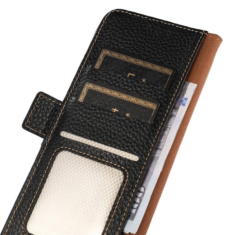 KHAZNEH For Honor X8 4G / 30i / Play6T Pro Litchi Texture Genuine Leather Wallet Flip Case Side Magnetic Clasp RFID Blocking Stand Protective Cover - Black
