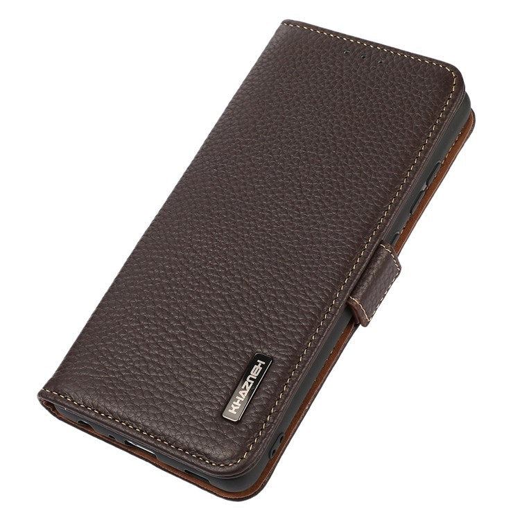 KHAZNEH For Honor X8 4G / 30i / Play6T Pro Litchi Texture Genuine Leather Wallet Flip Case Side Magnetic Clasp RFID Blocking Stand Protective Cover - Brown