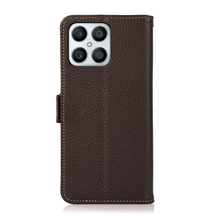 KHAZNEH For Honor X8 4G / 30i / Play6T Pro Litchi Texture Genuine Leather Wallet Flip Case Side Magnetic Clasp RFID Blocking Stand Protective Cover - Brown