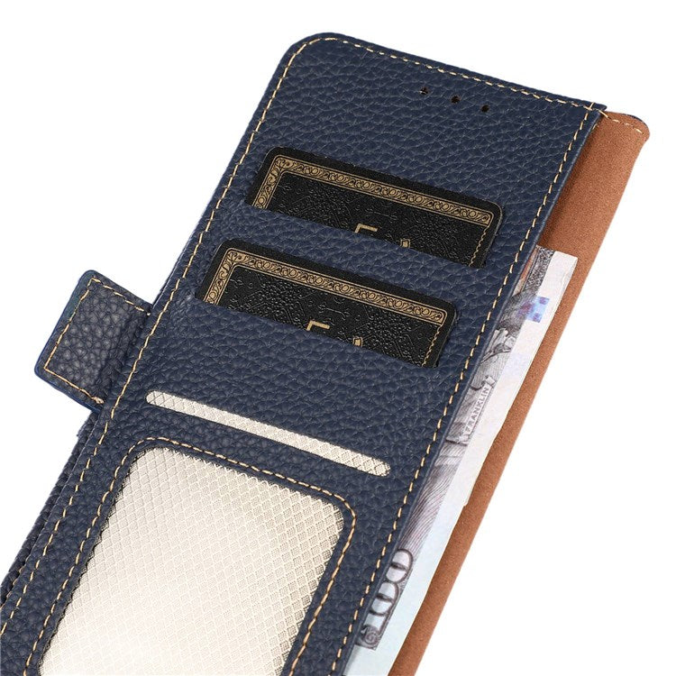 KHAZNEH For Honor X8 4G / 30i / Play6T Pro Litchi Texture Genuine Leather Wallet Flip Case Side Magnetic Clasp RFID Blocking Stand Protective Cover - Blue