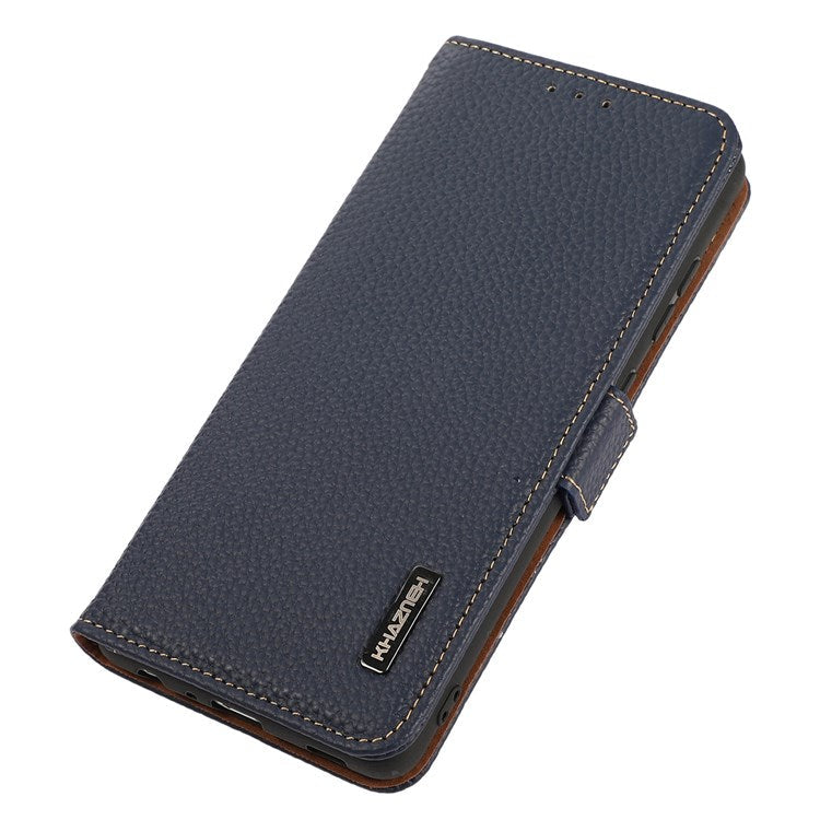KHAZNEH For Honor X8 4G / 30i / Play6T Pro Litchi Texture Genuine Leather Wallet Flip Case Side Magnetic Clasp RFID Blocking Stand Protective Cover - Blue