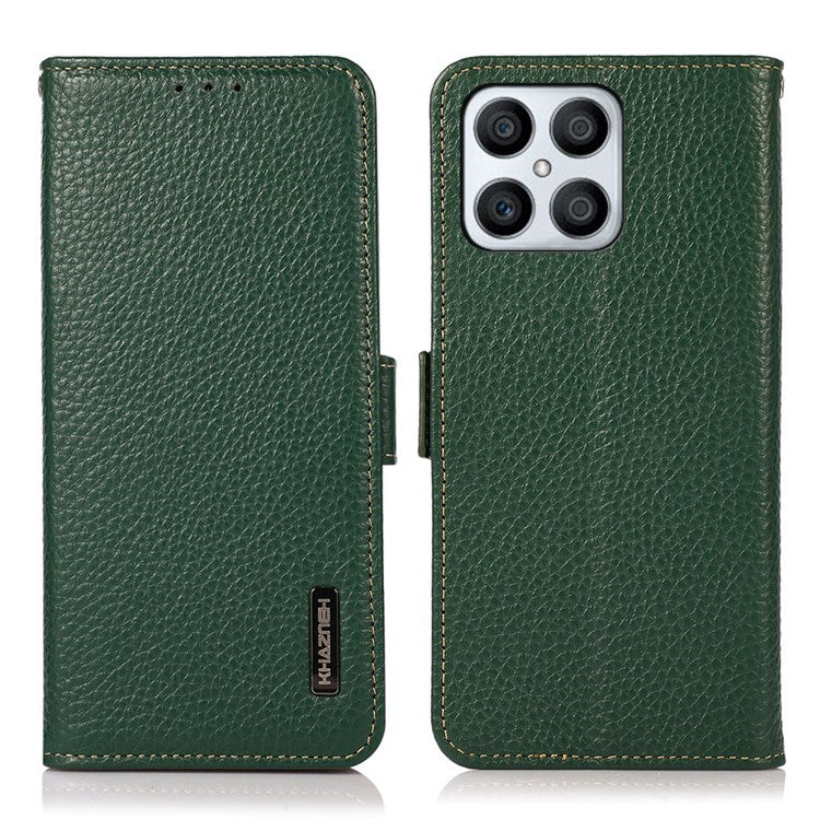 KHAZNEH For Honor X8 4G / 30i / Play6T Pro Litchi Texture Genuine Leather Wallet Flip Case Side Magnetic Clasp RFID Blocking Stand Protective Cover - Green