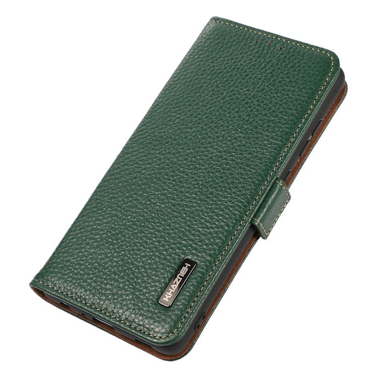 KHAZNEH For Honor X8 4G / 30i / Play6T Pro Litchi Texture Genuine Leather Wallet Flip Case Side Magnetic Clasp RFID Blocking Stand Protective Cover - Green