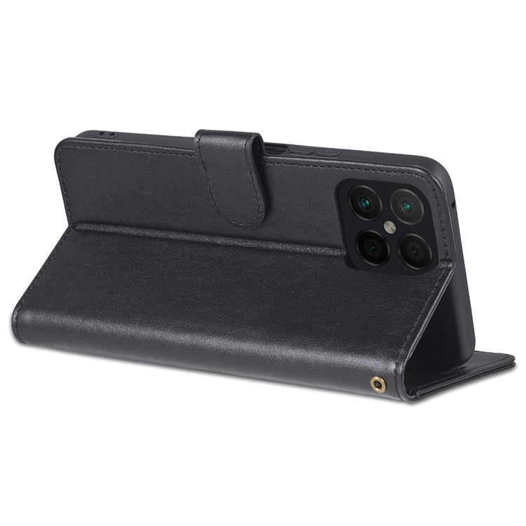AZNS For Honor X8 4G / X30i Textured Leather Magnetic Protective Book Flip Cover Viewing Stand Wallet Magnetic Cover - Black