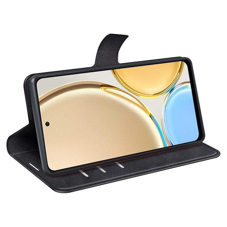 Square Magnetic Clasp Folio Flip Mobile Phone Leather Case for Honor X30/Magic4 Lite 5G, Wallet Design Stand Cover - Black