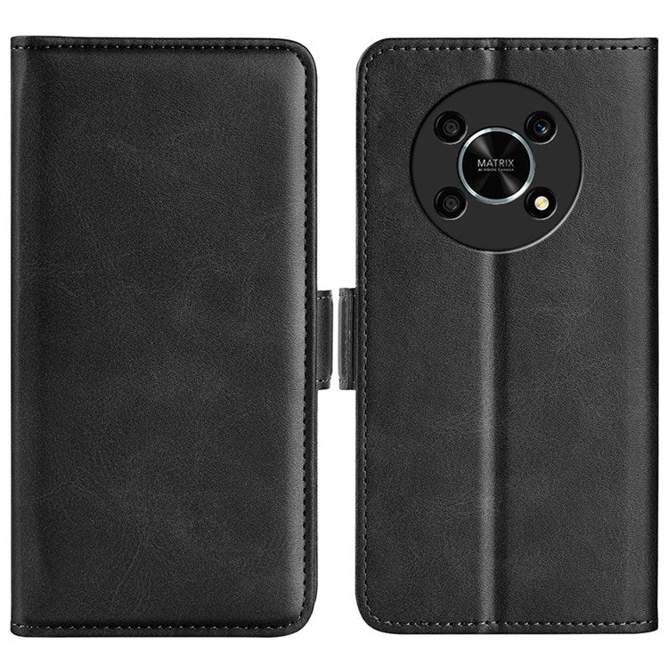 Folio Flip Dual-Clasp PU Leather Phone Shell for Honor X30/Magic4 Lite 5G, Adjustable Folding Stand Case Phone Wallet Accessory - Black