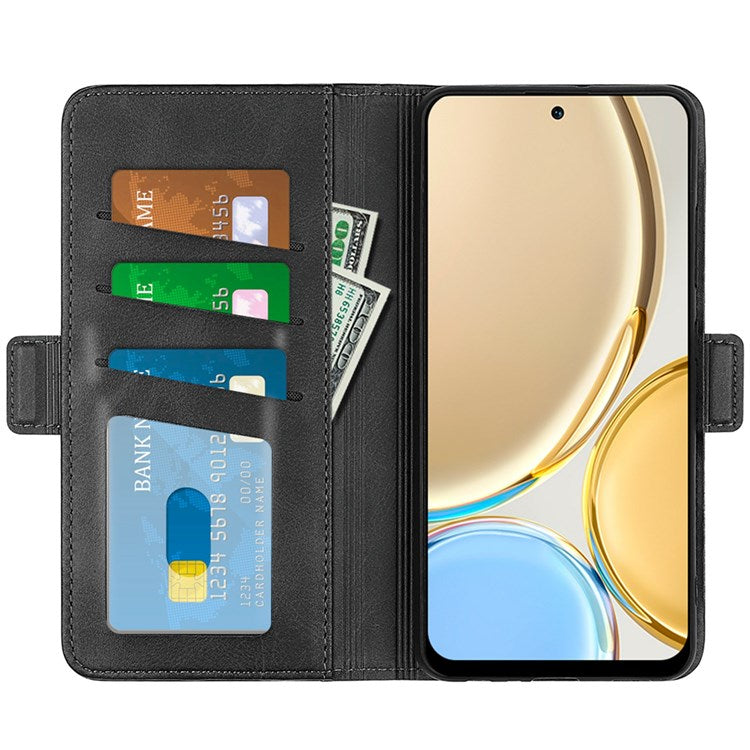 Folio Flip Dual-Clasp PU Leather Phone Shell for Honor X30/Magic4 Lite 5G, Adjustable Folding Stand Case Phone Wallet Accessory - Black