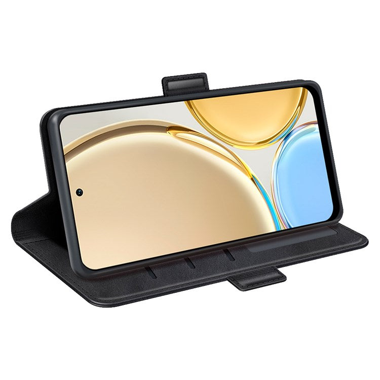 Folio Flip Dual-Clasp PU Leather Phone Shell for Honor X30/Magic4 Lite 5G, Adjustable Folding Stand Case Phone Wallet Accessory - Black