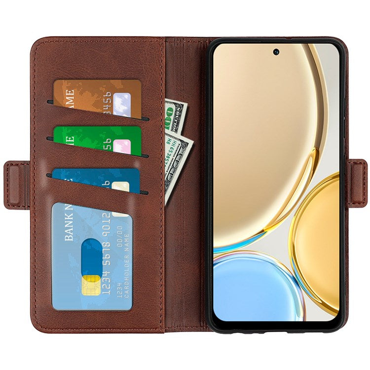 Folio Flip Dual-Clasp PU Leather Phone Shell for Honor X30/Magic4 Lite 5G, Adjustable Folding Stand Case Phone Wallet Accessory - Brown