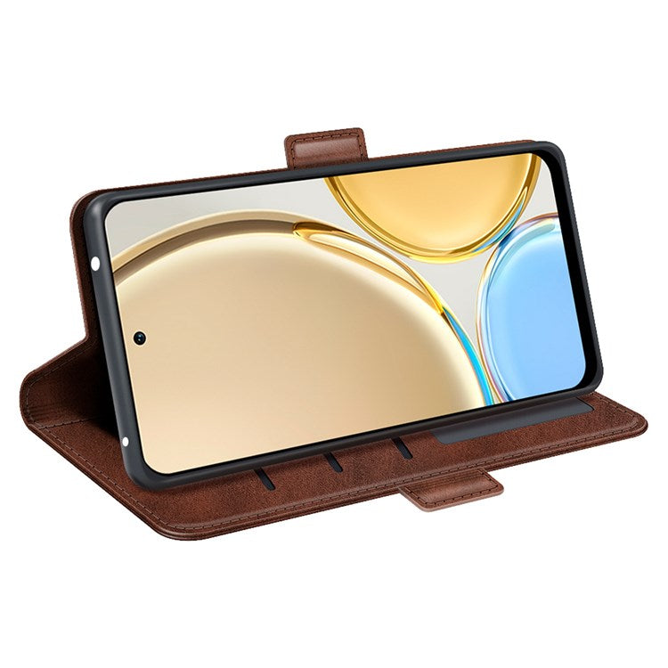 Folio Flip Dual-Clasp PU Leather Phone Shell for Honor X30/Magic4 Lite 5G, Adjustable Folding Stand Case Phone Wallet Accessory - Brown