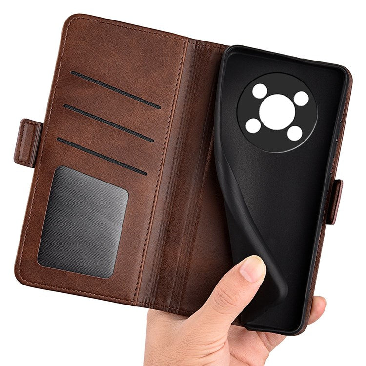 Folio Flip Dual-Clasp PU Leather Phone Shell for Honor X30/Magic4 Lite 5G, Adjustable Folding Stand Case Phone Wallet Accessory - Brown