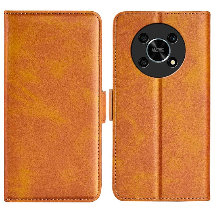 Folio Flip Dual-Clasp PU Leather Phone Shell for Honor X30/Magic4 Lite 5G, Adjustable Folding Stand Case Phone Wallet Accessory - Yellow