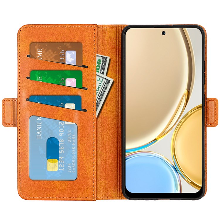 Folio Flip Dual-Clasp PU Leather Phone Shell for Honor X30/Magic4 Lite 5G, Adjustable Folding Stand Case Phone Wallet Accessory - Yellow