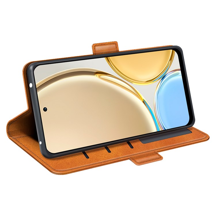 Folio Flip Dual-Clasp PU Leather Phone Shell for Honor X30/Magic4 Lite 5G, Adjustable Folding Stand Case Phone Wallet Accessory - Yellow