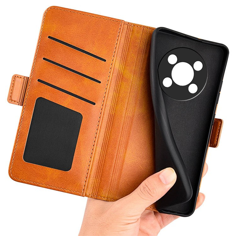 Folio Flip Dual-Clasp PU Leather Phone Shell for Honor X30/Magic4 Lite 5G, Adjustable Folding Stand Case Phone Wallet Accessory - Yellow