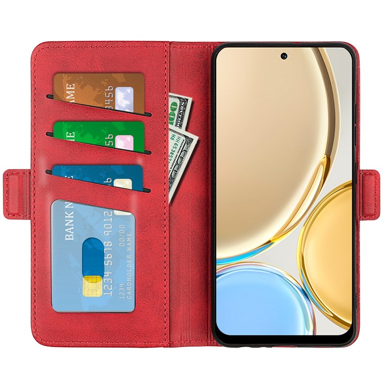 Folio Flip Dual-Clasp PU Leather Phone Shell for Honor X30/Magic4 Lite 5G, Adjustable Folding Stand Case Phone Wallet Accessory - Red