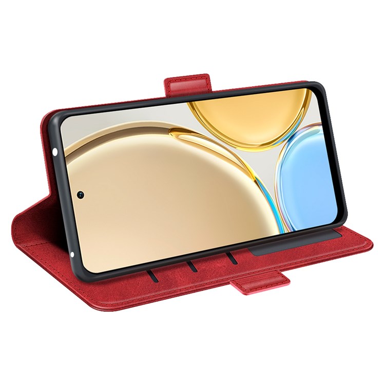 Folio Flip Dual-Clasp PU Leather Phone Shell for Honor X30/Magic4 Lite 5G, Adjustable Folding Stand Case Phone Wallet Accessory - Red