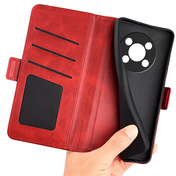 Folio Flip Dual-Clasp PU Leather Phone Shell for Honor X30/Magic4 Lite 5G, Adjustable Folding Stand Case Phone Wallet Accessory - Red
