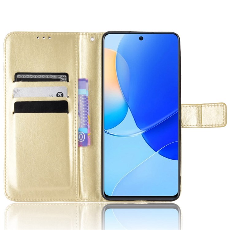 For Honor 50 SE/Huawei nova 9 SE Crazy Horse Texture PU Leather Phone Case Shockproof TPU Wallet Stand Book Style Flip Cover with Strap - Gold