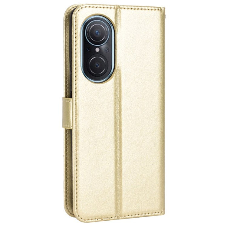 For Honor 50 SE/Huawei nova 9 SE Crazy Horse Texture PU Leather Phone Case Shockproof TPU Wallet Stand Book Style Flip Cover with Strap - Gold