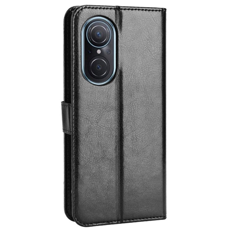 For Honor 50 SE/Huawei nova 9 SE Crazy Horse Texture PU Leather Phone Case Shockproof TPU Wallet Stand Book Style Flip Cover with Strap - Black