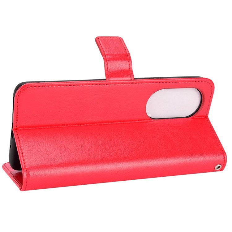 For Honor 50 SE/Huawei nova 9 SE Crazy Horse Texture PU Leather Phone Case Shockproof TPU Wallet Stand Book Style Flip Cover with Strap - Red