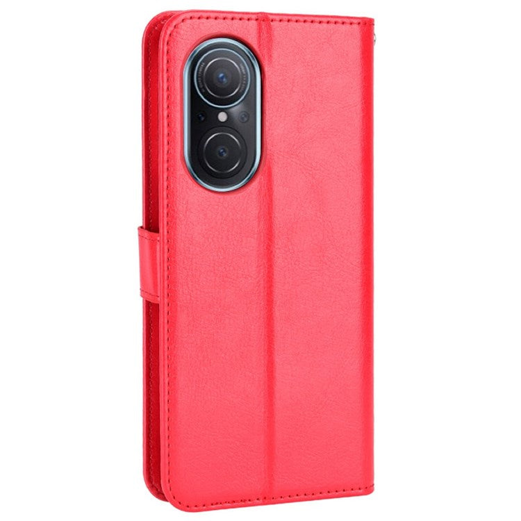 For Honor 50 SE/Huawei nova 9 SE Crazy Horse Texture PU Leather Phone Case Shockproof TPU Wallet Stand Book Style Flip Cover with Strap - Red