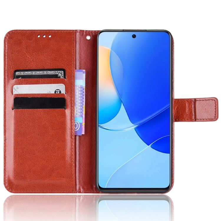 For Honor 50 SE/Huawei nova 9 SE Crazy Horse Texture PU Leather Phone Case Shockproof TPU Wallet Stand Book Style Flip Cover with Strap - Brown